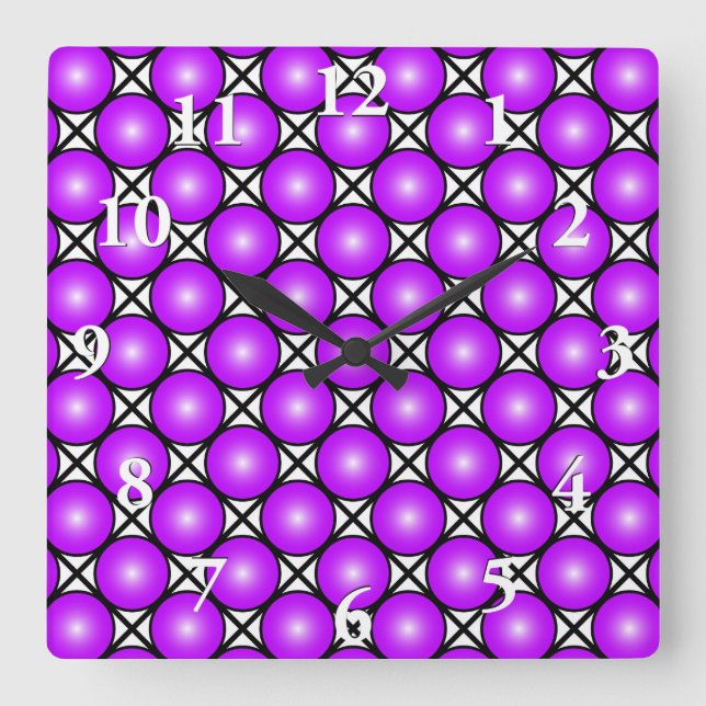 Magenta Pink Dots Black White Lattice Pattern Square Wall Clock (Front)
