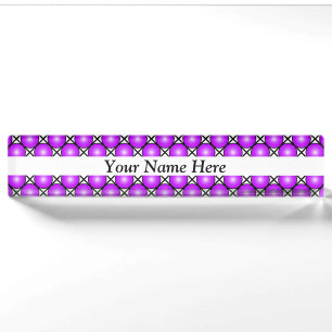 Magenta Pink Dots Black White Lattice Pattern Text Desk Name Plate
