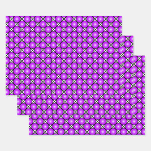 Magenta Pink Dots Black White Lattice Pattern Wrapping Paper Sheets