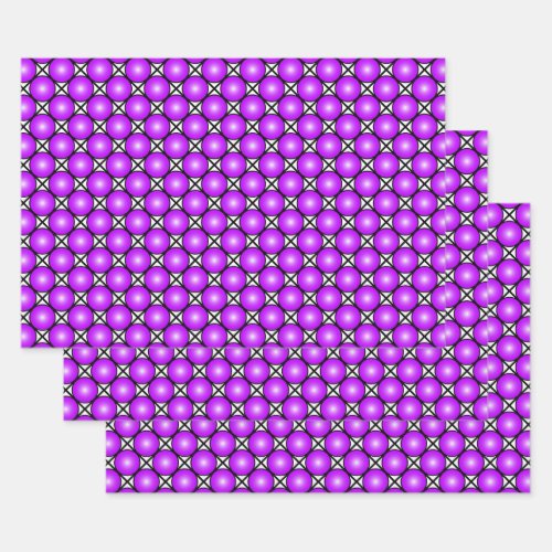 Magenta Pink Dots Black White Lattice Pattern Wrapping Paper Sheets