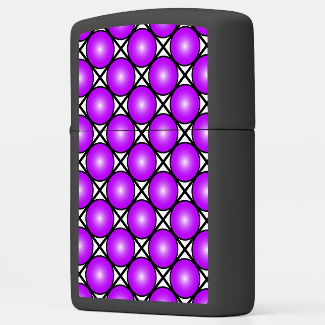 Magenta Pink Dots Black White Lattice Pattern Zippo Lighter (Left)