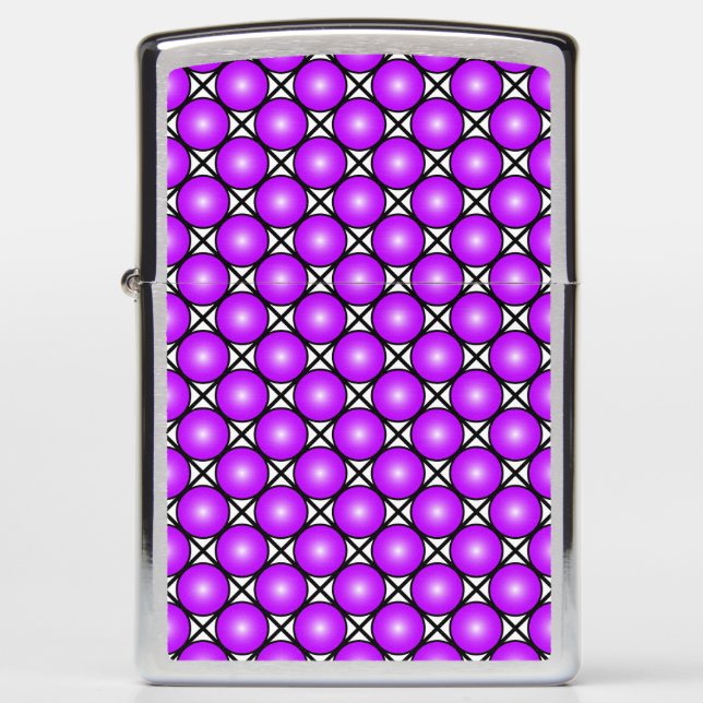 Magenta Pink Dots Black White Lattice Pattern Zippo Lighter (Front)