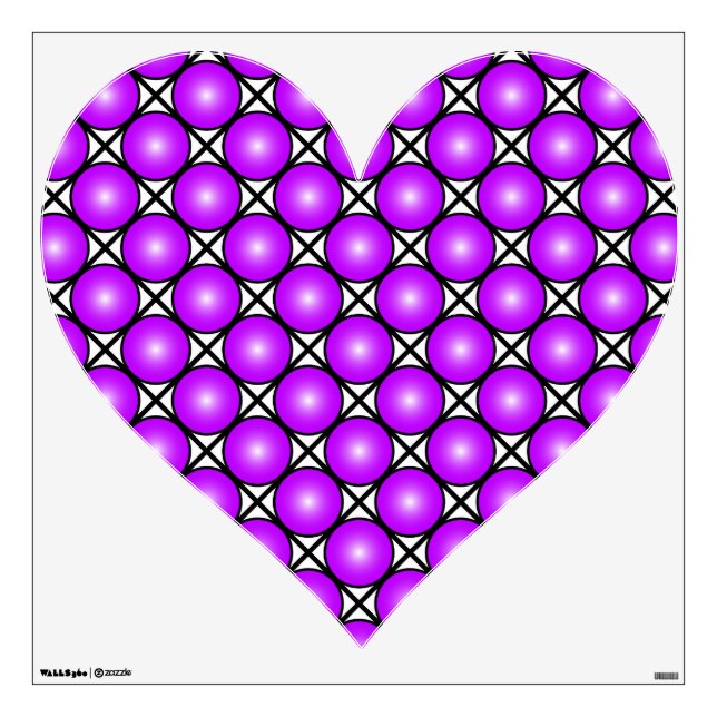 Magenta Pink Dots Black White Pattern Heart Wall Decal (Front)