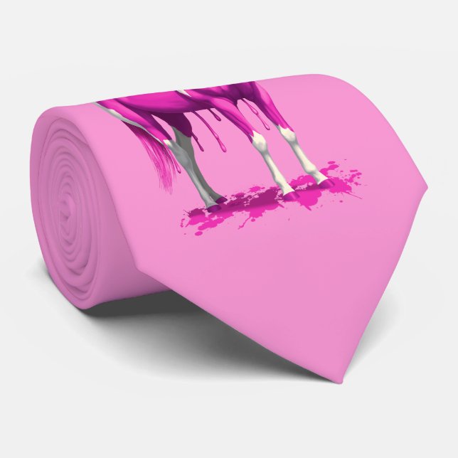 Magenta Pink Dripping Wet Paint Horse Neck Tie (Rolled)