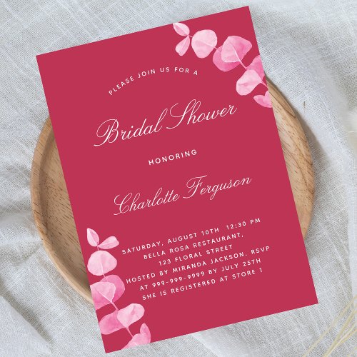 Magenta pink eucalyptus luxury bridal shower invitation