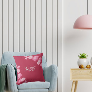 Magenta pink eucalyptus name script throw pillow