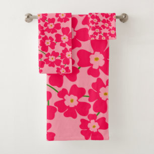 Magenta Pink Fantasy Flower Power Bath Towel Set