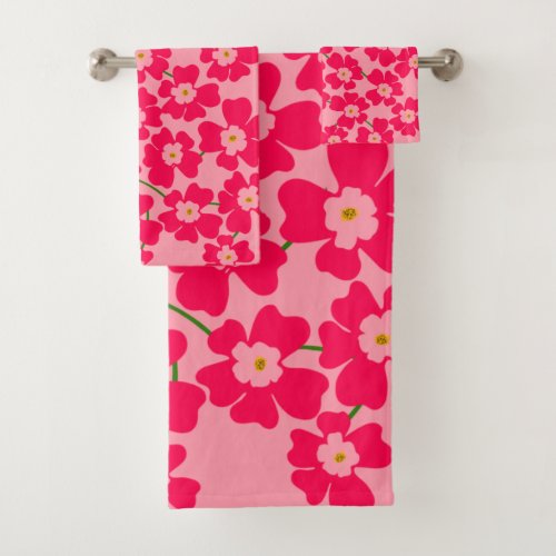 Magenta Pink Fantasy Flower Power  Bath Towel Set
