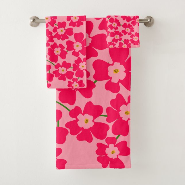 Magenta Pink Fantasy Flower Power  Bath Towel Set (Insitu)