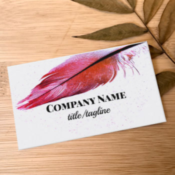 Magenta Pink Feather Art On White Custom Business Card by annpowellart at Zazzle