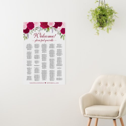 Magenta & Pink Floral Alphabetical Seating Chart Foam Board