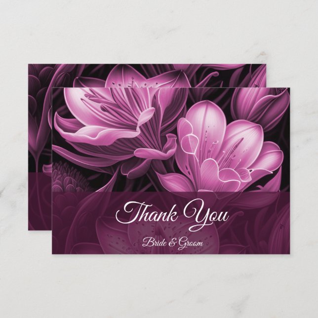 Magenta Pink Floral Flat Thank You Card (Front/Back)