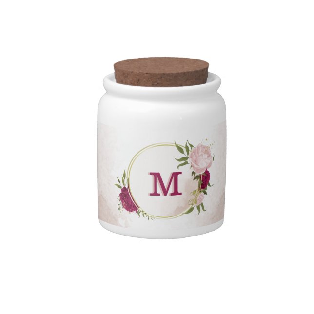 magenta pink floral greenery  candy jar (Front)