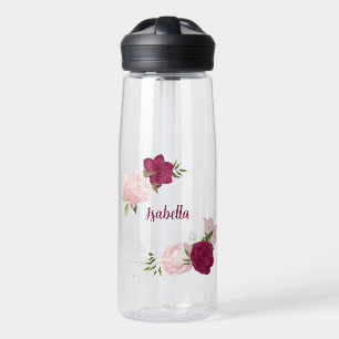 magenta pink floral greenery water bottle