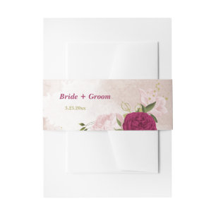 magenta pink floral greenery wedding invitation belly band