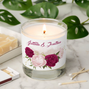 magenta pink floral greenery wedding scented candle