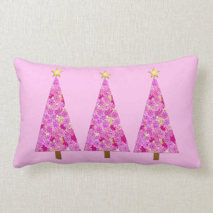 Magenta pink floral modern Christmas trees Lumbar Pillow
