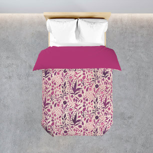 Magenta Pink Floral Pattern Bedroom Bed Duvet Cover