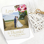 Magenta Pink Floral Wedding Thank You  Magnet<br><div class="desc">Your guests will love this natural, watercolor beauty. From the Magenta Pink Collection, this summer romantic layout has a photo template on front in the middle. Love and Thanks text surrounds photo, and married names and date templates on front under photo. A floral bouquet at top right has multiple colors...</div>