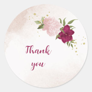 magenta pink flowers greenery wedding classic round sticker