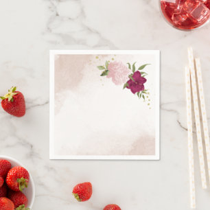 magenta pink flowers greenery wedding napkins