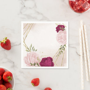 magenta pink flowers greenery wedding napkins