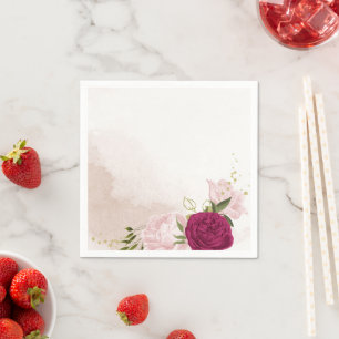 magenta pink flowers greenery wedding napkins