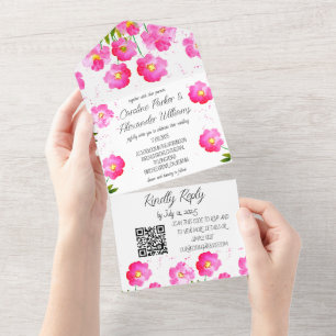 Magenta Pink Fuchsia Modern Bold Elegant Floral Al All In One Invitation