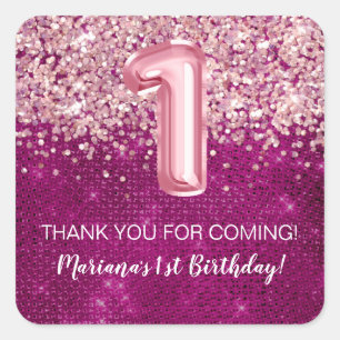 Magenta Pink Girl 1st Birthday Party Favors Square Sticker