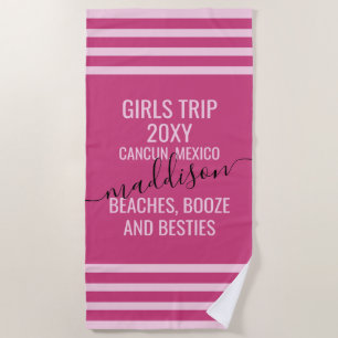 Magenta Pink Girls Weekend Trip Besties Name Beach Towel