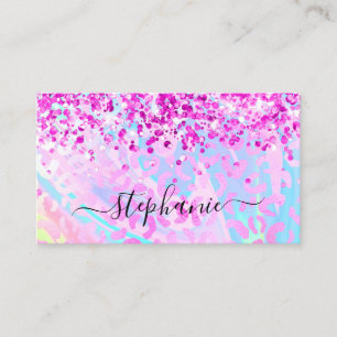 Magenta Pink Glitter Iridescent Leopard Business Card