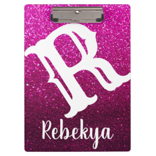 Magenta Pink Glitter Ombre Sparkles Monogram Clipboard