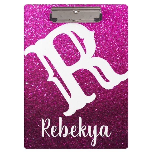 Magenta Pink Glitter Ombre Sparkles Monogram Clipboard (Front)