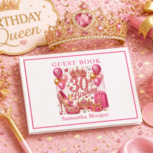 Magenta Pink Gold Confetti 30th Birthday Book