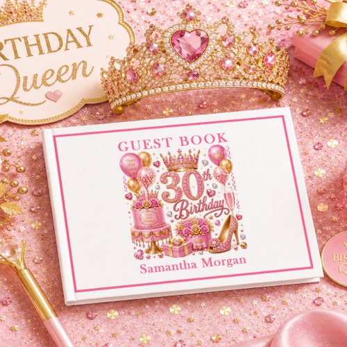 Magenta Pink Gold Confetti 30th Birthday Guest Boo Book