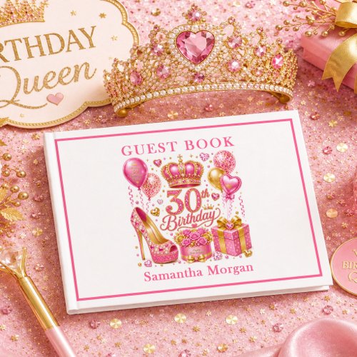 Magenta Pink Gold Confetti 30th Guest Book