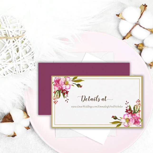 Magenta Pink Gold Floral Wedding Enclosure Card (Creator Uploaded)