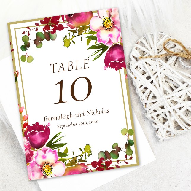 Magenta Pink Gold Floral Wedding Table Number (Creator Uploaded)