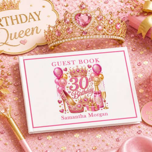 Magenta Pink Gold Glitter 30th Birthday Book
