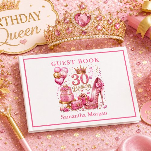 Magenta Pink Gold Glitter 30th Birthday Guest Book