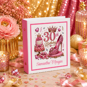 Magenta Pink Gold Glitter 30th Birthday Ring Binde 3 Ring Binder