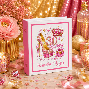 Magenta Pink Gold Glitter Luxe 30th Birthday Ring 3 Ring Binder