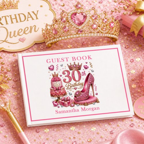 Magenta Pink Gold Glitter Thirty Guest Book Design