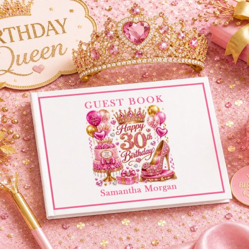 Magenta Pink Gold Sparkle 30th Birthday Guest Book
