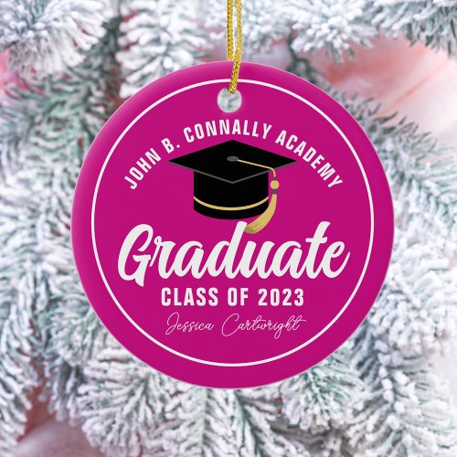 Magenta Pink Graduate Custom Graduation Christmas Ceramic Ornament