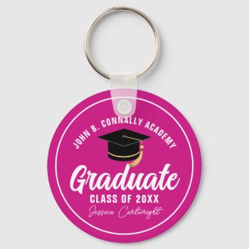 Magenta Pink Graduate Personalized 2024 Graduation Keychain by epicdesigns at Zazzle
