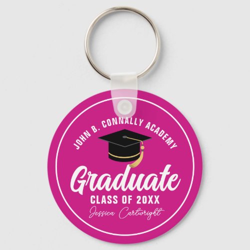 Magenta Pink Graduate Personalized 2024 Graduation Keychain