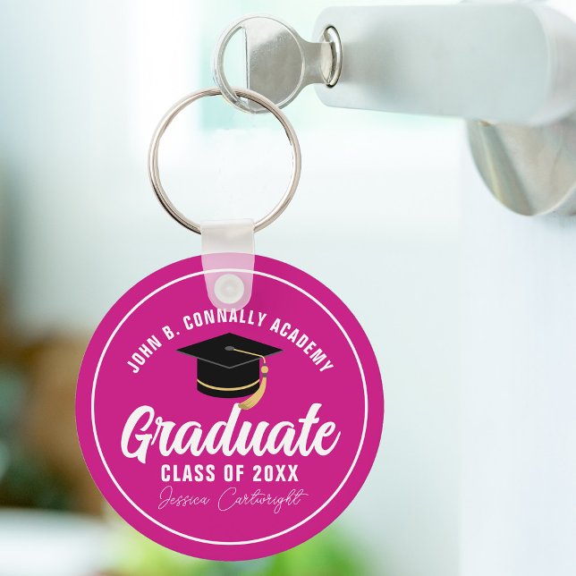 Magenta Pink Graduate Personalized 2025 Graduation Keychain (Creator Uploaded)