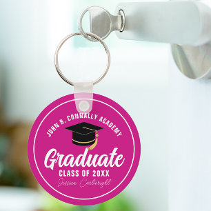 Magenta Pink Graduate Personalized 2026 Graduation Keychain