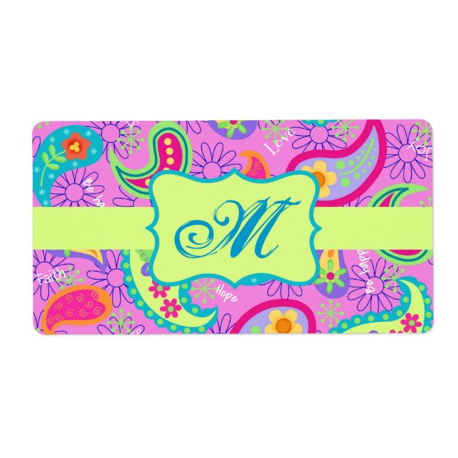 Magenta Pink Green Modern Paisley Pattern Label (Front)